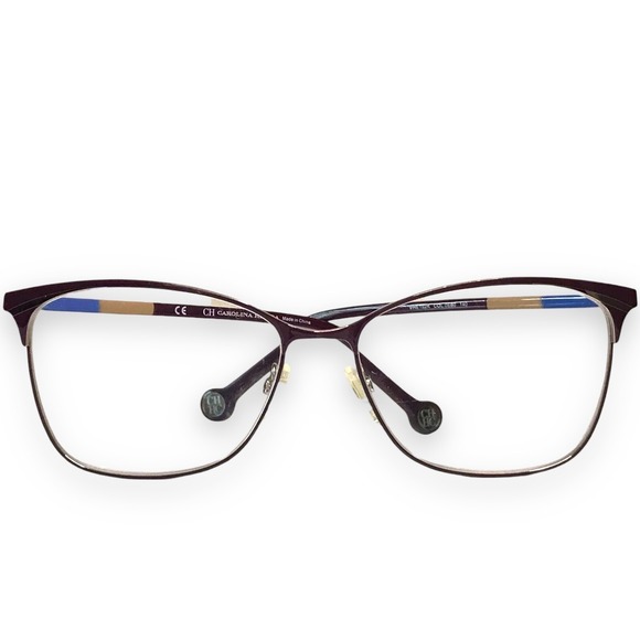 Carolina Hererra Eyeglasses FRAMES ONLY VHE192K Shiny Palladium w/ Violet Parts - Picture 3 of 8